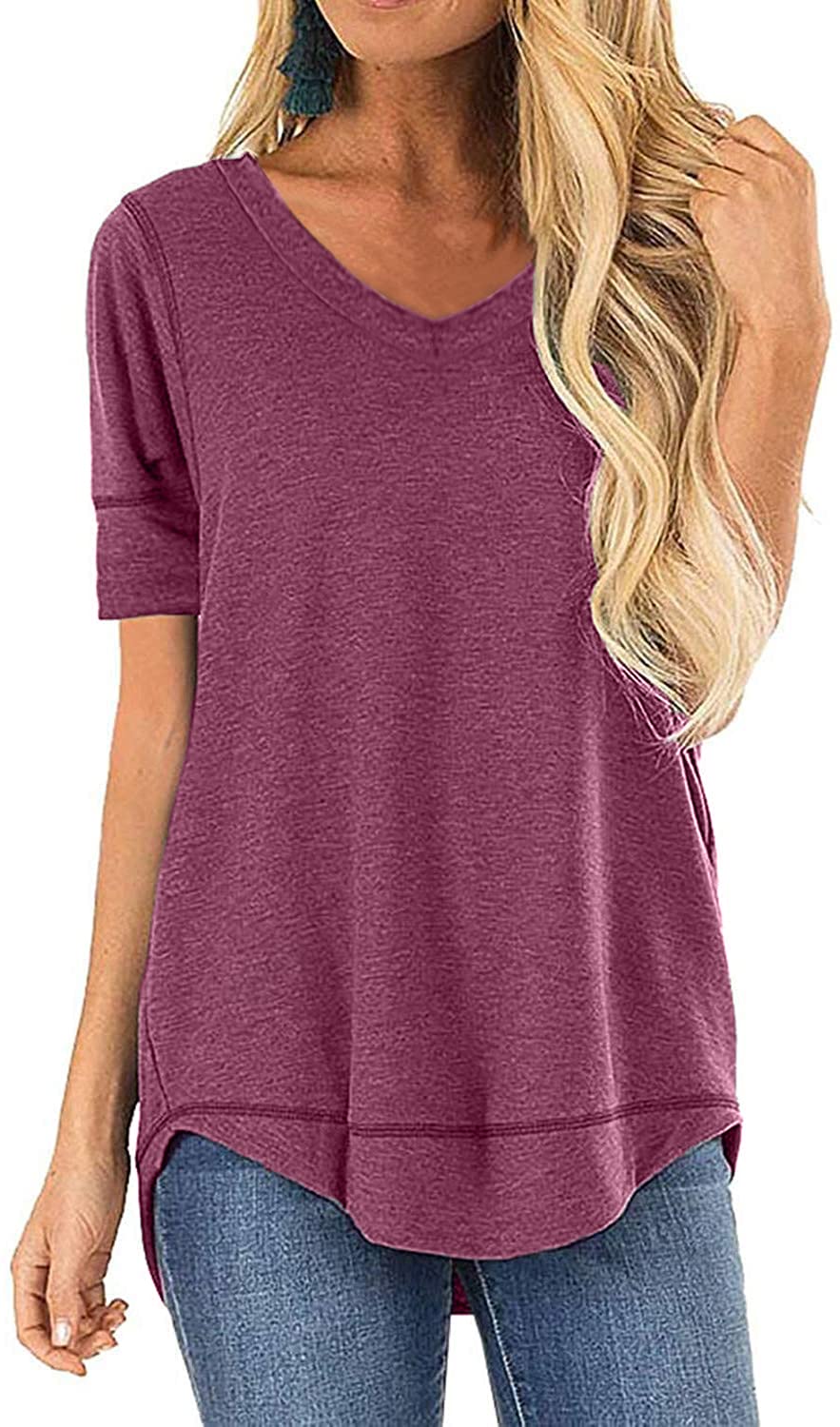 JomeDesign Women's Summer Short Sleeve V-Neck T-Shirt - Casual Tunic Top for Beach, Vacation & Everyday Wear
