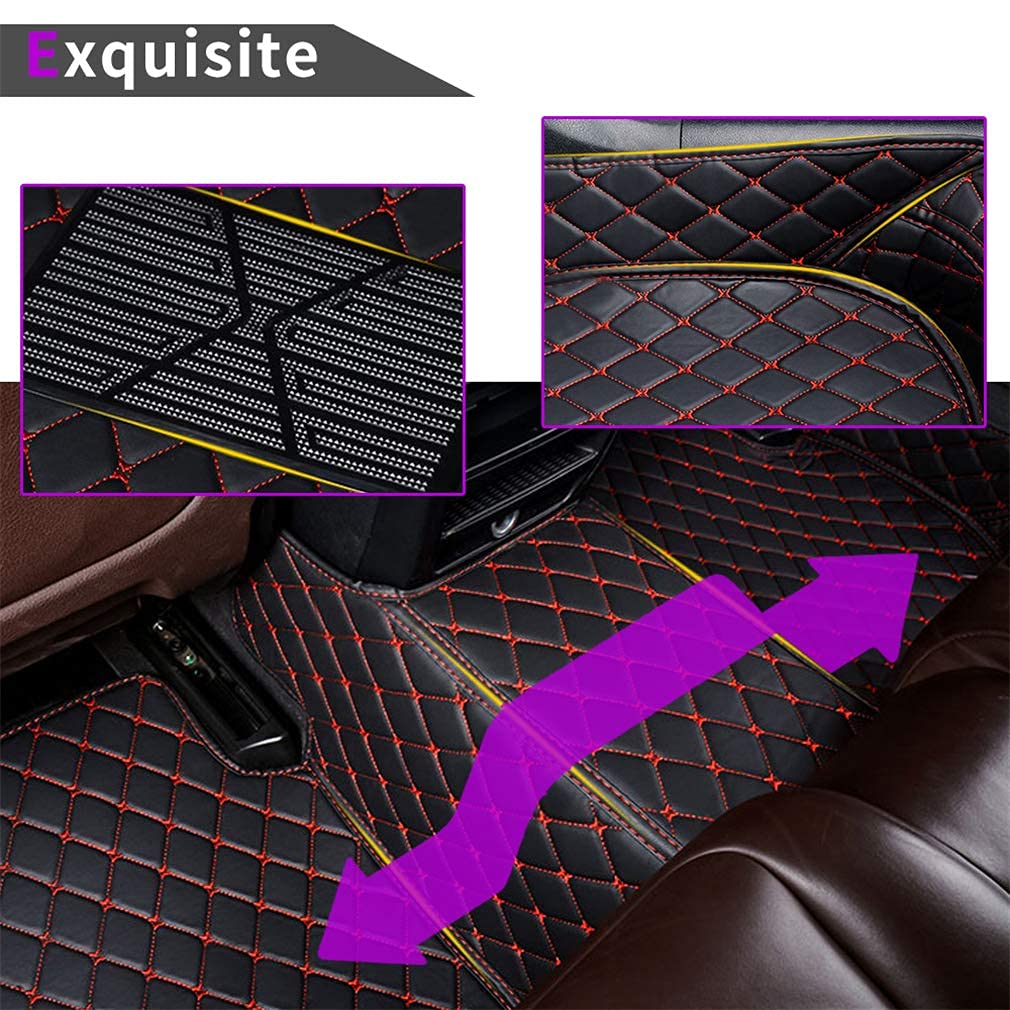 2010-2014 Ford Mustang Luxury Waterproof Car Floor Mats - Full Coverage All Weather Protection Leather Liners (Black & Red) - Perfect for Daily Commuting & Road Trips