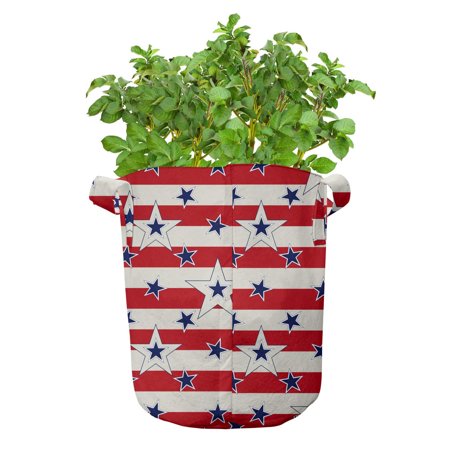 Ambesonne 5-Pack Heavy Duty Geometric Grow Bags with Handles - Stars & Stripes Pattern Fabric Plant Pots for Indoor/Outdoor Gardening (Navy Blue & Coconut Red) - Perfect for Balcony, Patio, and Home Decor