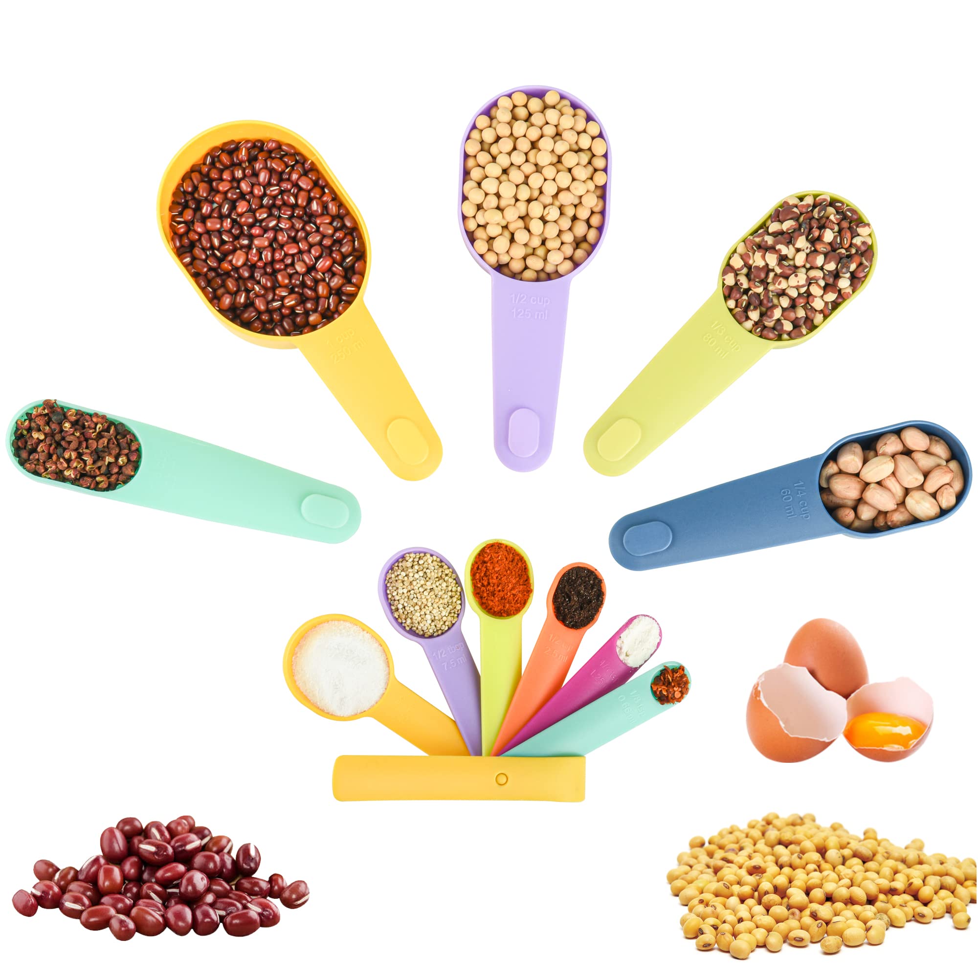 Rainbow Plastic Measuring Cups and Spoons Set - 5 Measuring Cups & 6 Spoons for Baking, Cooking, and Kitchen Use - Colorful Measuring Tools for Precise Liquid & Dry Ingredients - Perfect for Home Bakers, Chefs, and Cooking Enthusiasts