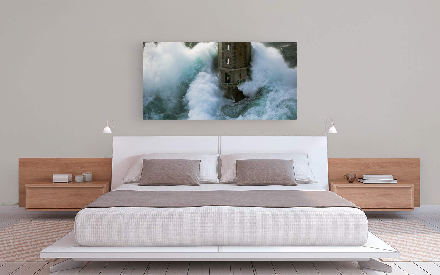 Art Print Cafe – Lighthouse Canvas Wall Art – Jean Guichard 'La Jument' Painting – 140x70 cm – Coastal Decor for Living Room, Bedroom & Office