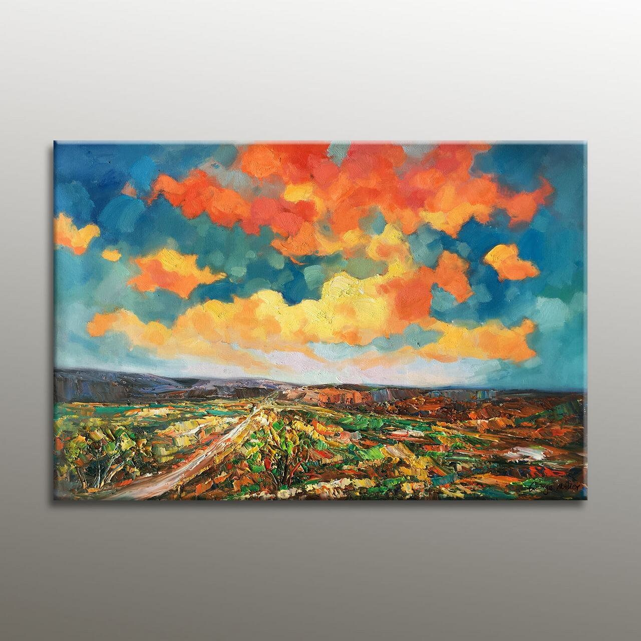 Abstract Landscape Oil Painting Skyscape - Large Modern Canvas Wall Art for Living Room & Office Decor - Handmade Extra Large Contemporary Artwork