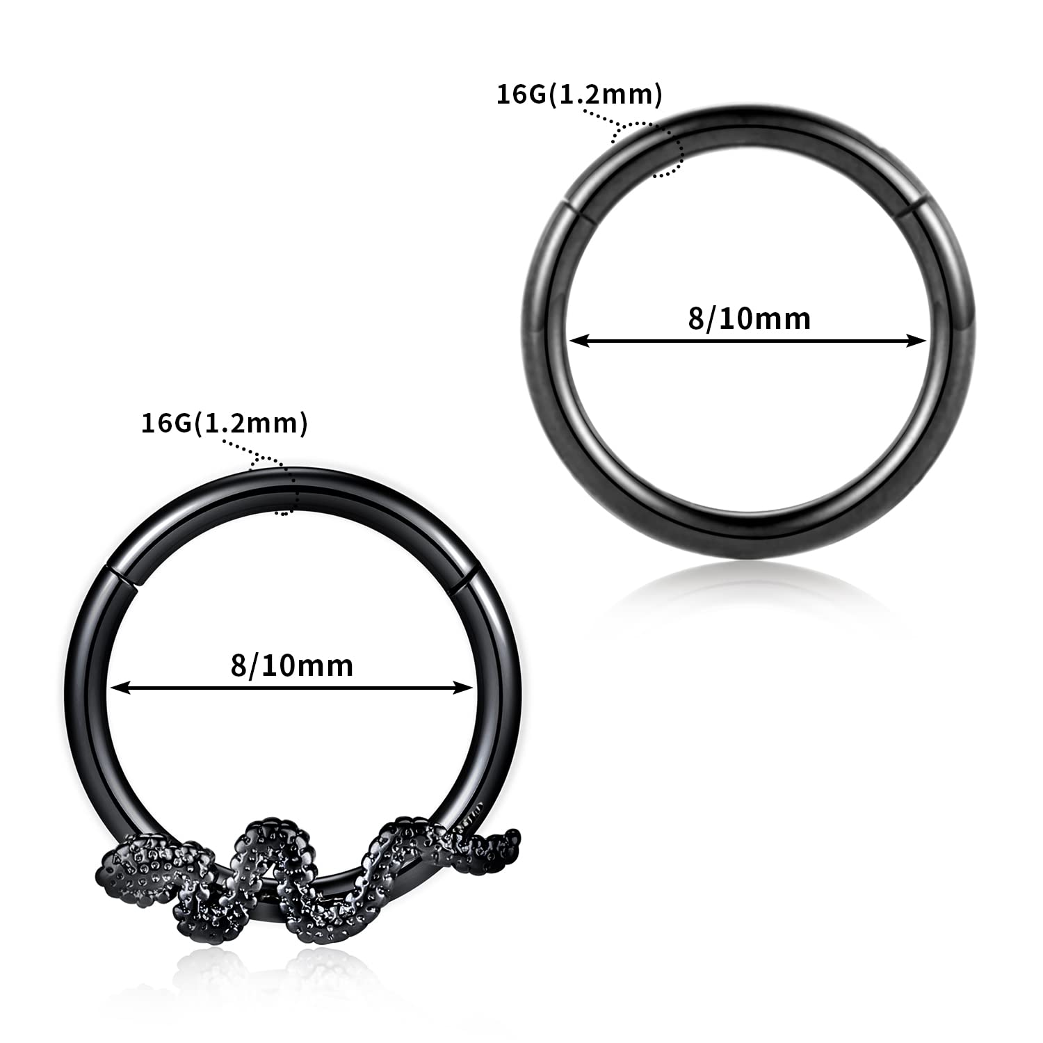 PEAKLINK 16G Septum Hoop Earrings - 316L Surgical Steel Daith, Conch, Tragus, Helix, Rook, Cartilage & Lobe Piercing Jewelry - 2PCS Seamless Clicker Nose Rings (8mm & 10mm) - Perfect for Everyday Wear, Parties & Body Piercing Enthusiasts