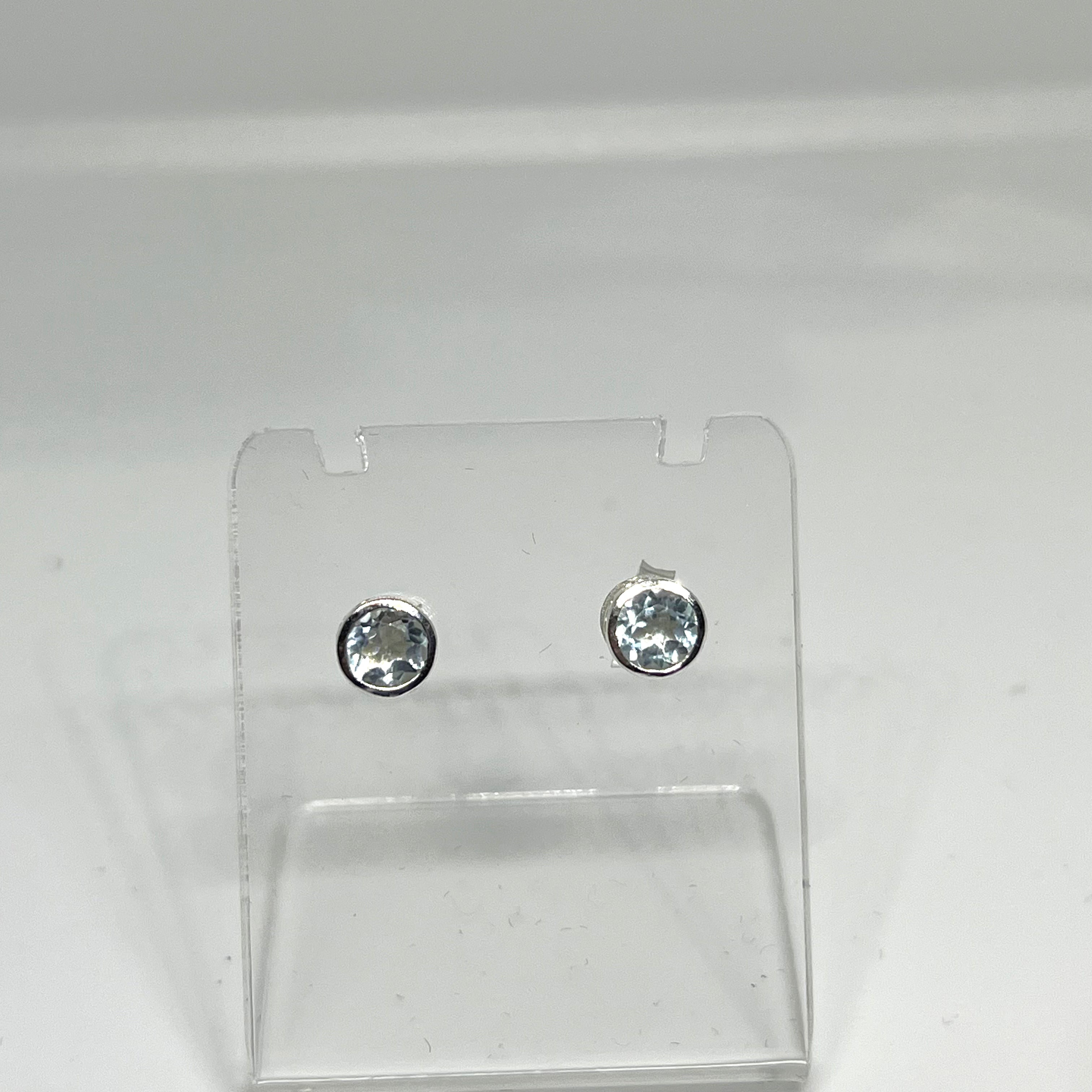 5mm Round Faceted Gemstone Stud Earrings with Decorative Bezel Setting - PSE002 | Elegant Jewelry for Women, Perfect for Parties, Weddings & Everyday Wear
