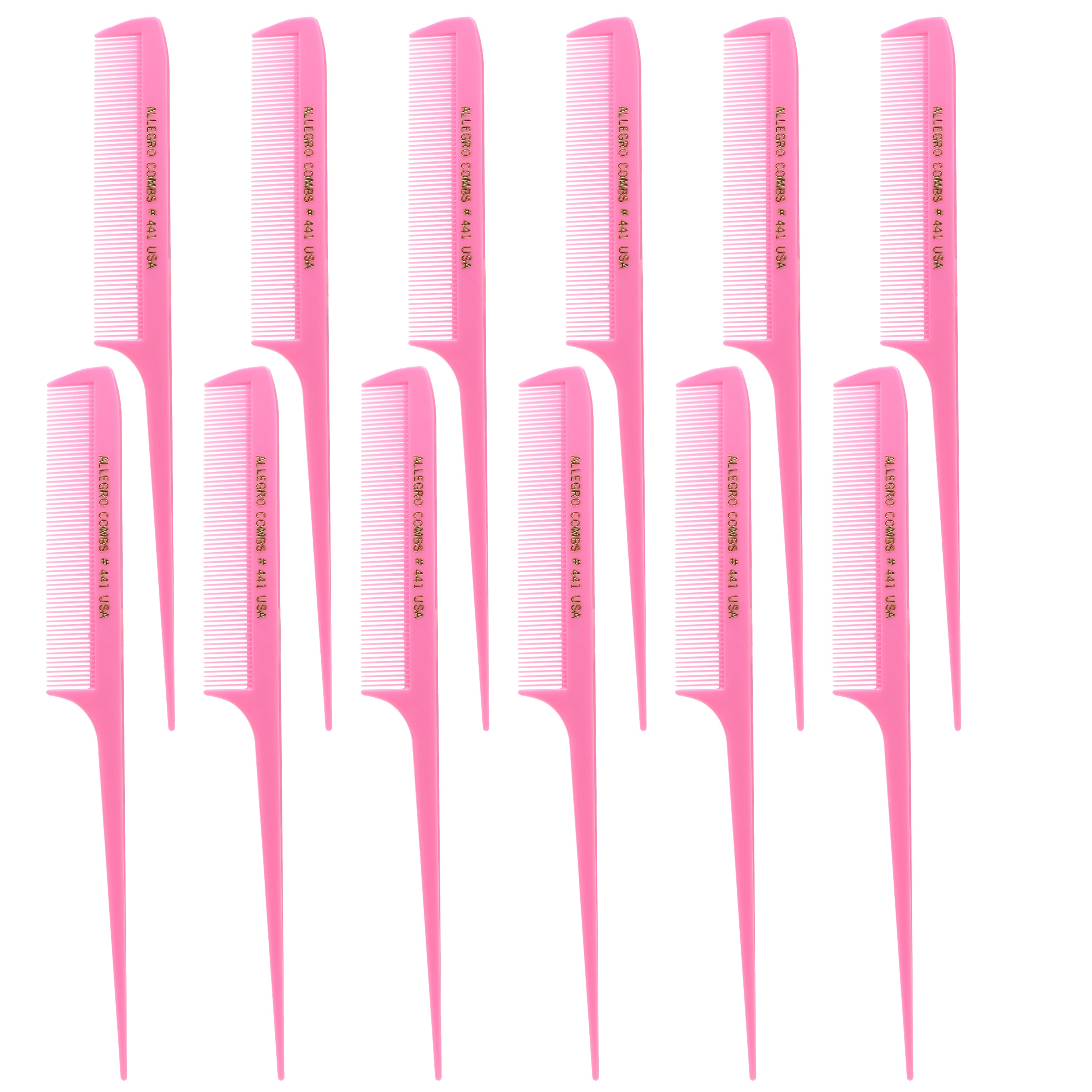 Allegro Combs 441 - 8.5 Inch Rat Tail Combs for Braiding & Hair Parting, Fine Teeth Styling Comb Set of 12 - Perfect for Salon Professionals, Hair Stylists & DIY Hairstyling at Home