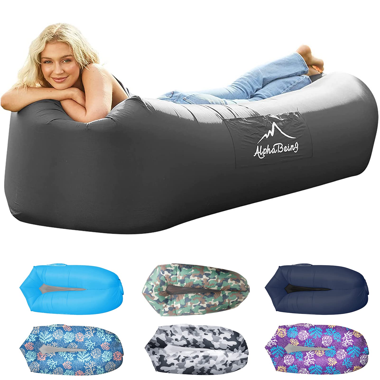 AlphaBeing Inflatable Lounger Air Sofa - Portable Outdoor Couch with Mesh Design & Anti-Leak Technology for Camping, Beach, Picnics, and Backyard Relaxation | Lightweight & Compact Travel Hammock Chair