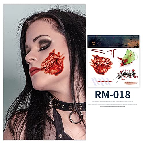 Scary Halloween Bloody Scar Temporary Tattoos - 12 Pack Horror Fake Wound Stickers for Costume, Cosplay & Halloween Party Makeup