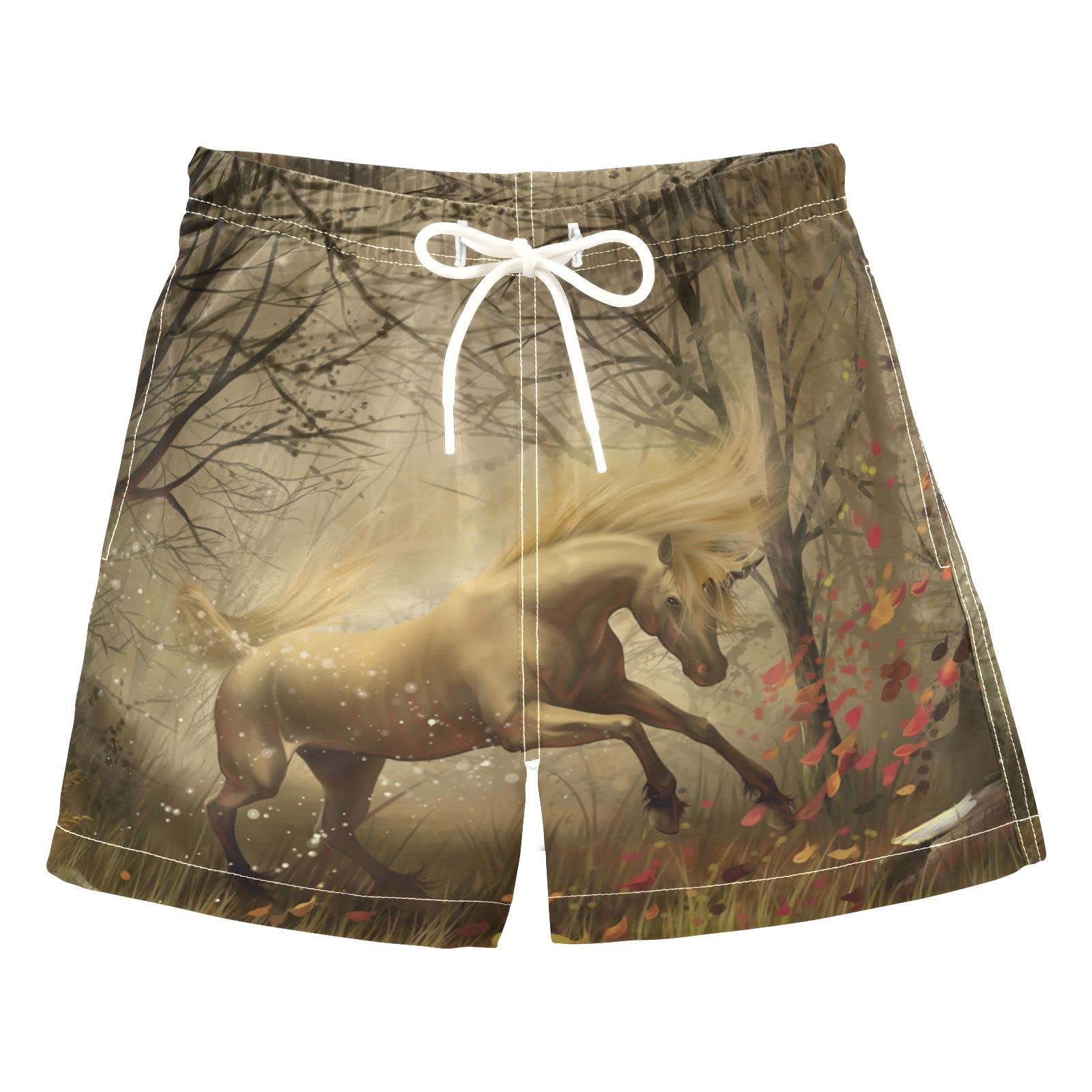 AMICHIC Boys Horse Print Swim Trunks - Quick Dry Toddler Swimwear for Kids 2-8 Years - Beach, Pool & Summer Water Play Outfit