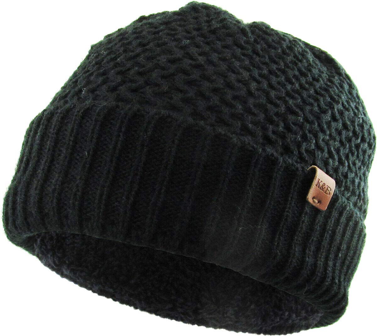 Warm Black Crochet Knitted Chunky Beanie with Fleece Lining - Winter Ski Hat for Men & Women - Perfect for Skiing, Snowboarding & Cold Weather Activities