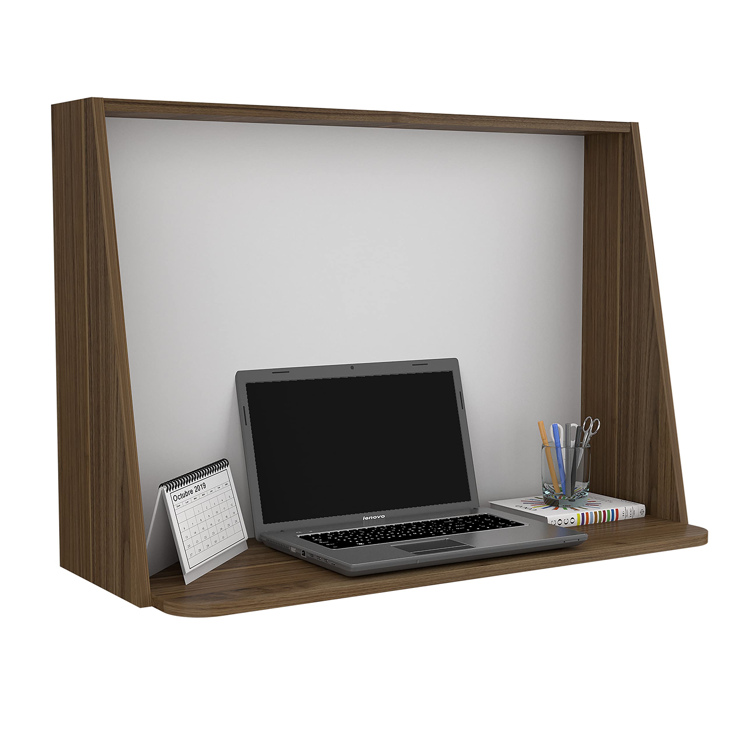 Vasco Wall Mounted Floating Desk with Shelf - Solid Mahogany or White Finish - Perfect for Home Office, Small Spaces & Dorm Rooms
