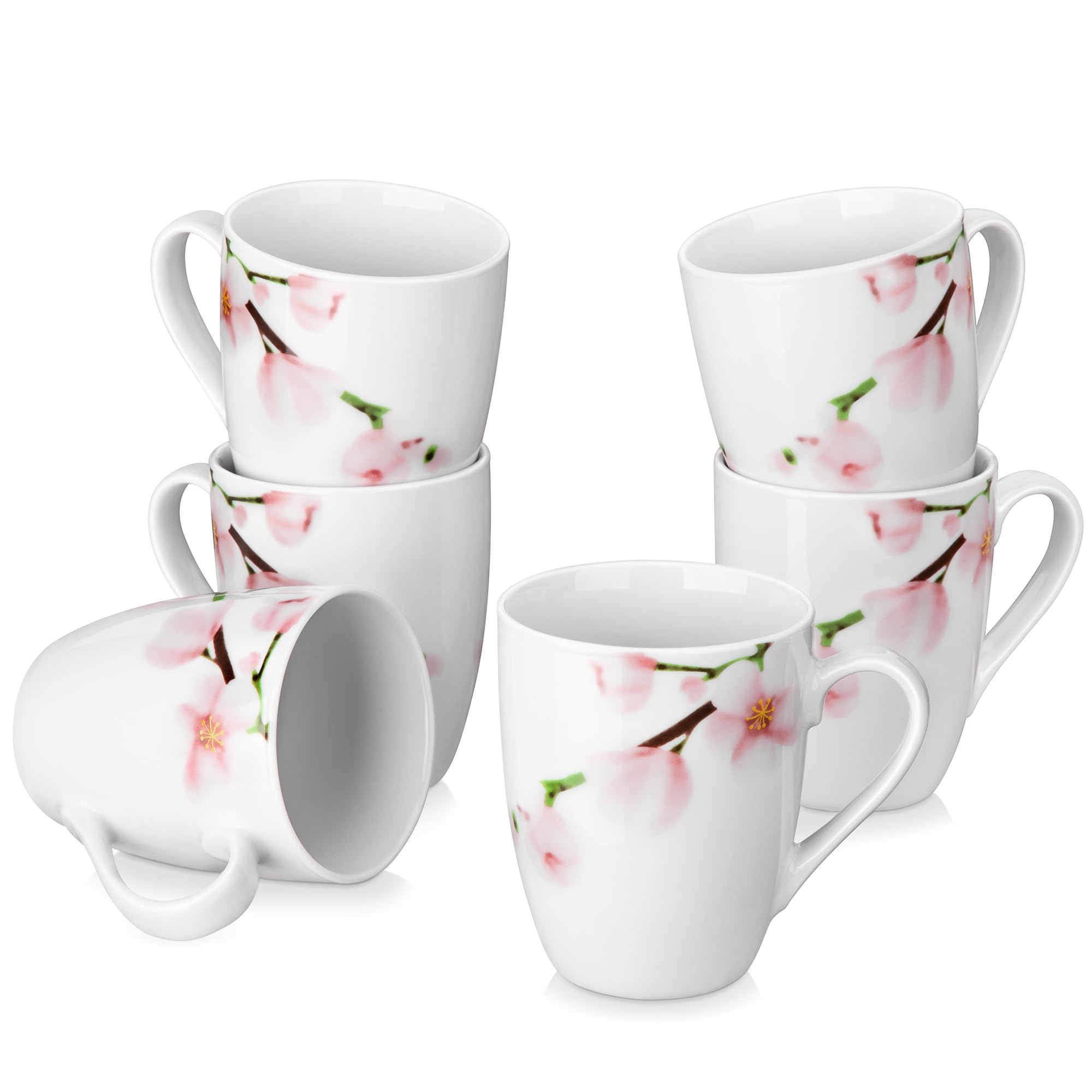 VEWEET 11oz Ceramic Coffee Mugs Set of 6 - Floral Design Handle Cups for Tea, Hot Chocolate & Cappuccino - Microwave & Dishwasher Safe - Perfect for Home, Office & Gifts (ANNIE Series)