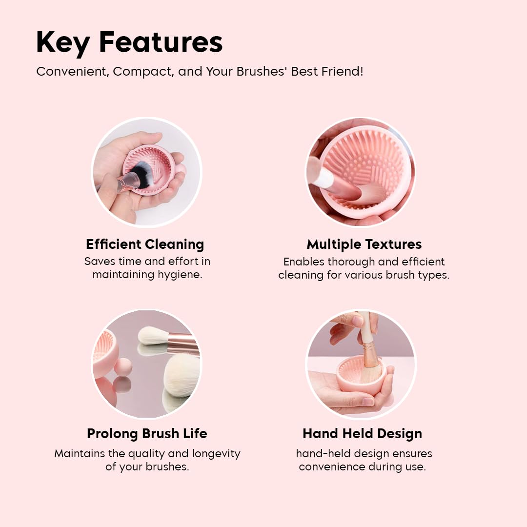 Gleva Silicone Makeup Brush Cleaner Scrubber Bowl - Portable & Fast Cleaning Tool for Cosmetic Brushes - Pink Makeup Brush Cleaning Mat for Women & Girls - Perfect for Home, Travel & Salon Use