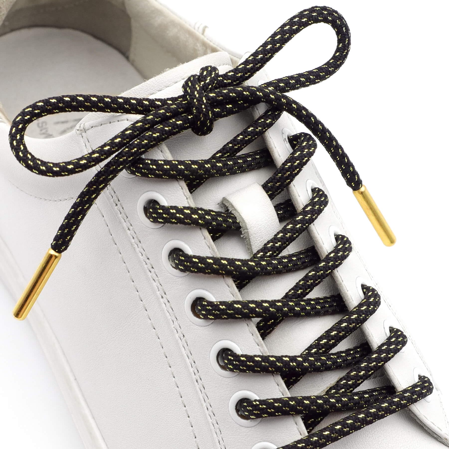 Premium Metallic Gold Silk Shoelaces for Basketball Shoes - Round Braided Laces with Metal Tips - Durable & Stylish for Sports & Fashion Sneakers