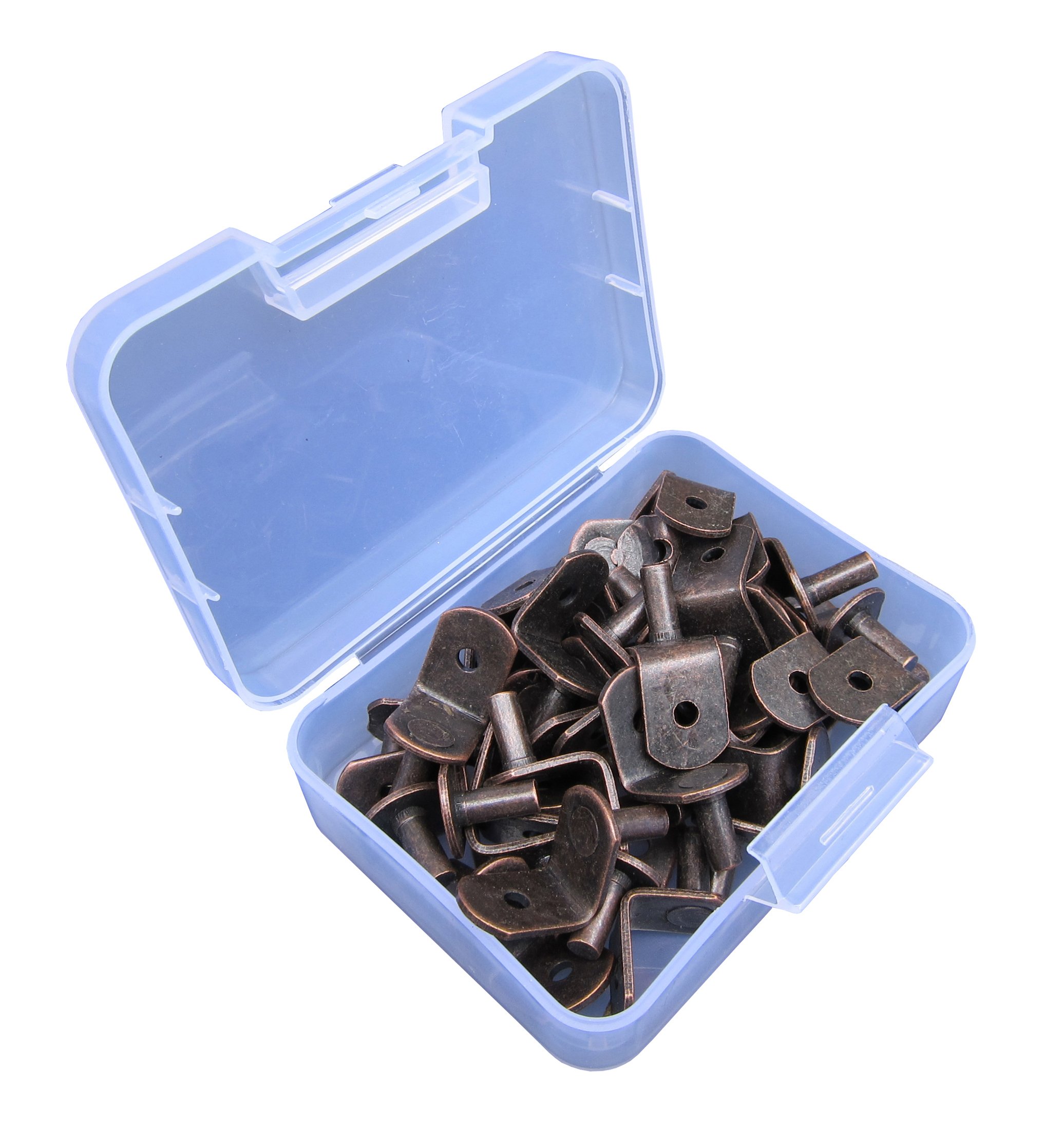 1/4-Inch L-Shape Shelf Brackets 36-Piece Set - Heavy Duty Antique Brass Shelf Supports for Cabinets, Closets & Furniture - Includes Storage Box - Perfect for Home Organization & DIY Projects
