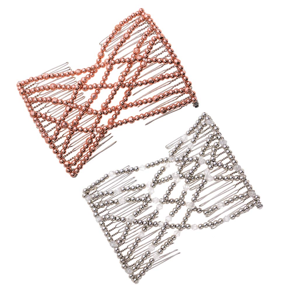Ruihfas 2 Pack Magic Beading EZ Stretch Hair Combs - Double Clip Hair Styling Accessories for Women & Girls - Perfect for Braiding, Ponytails & Updos