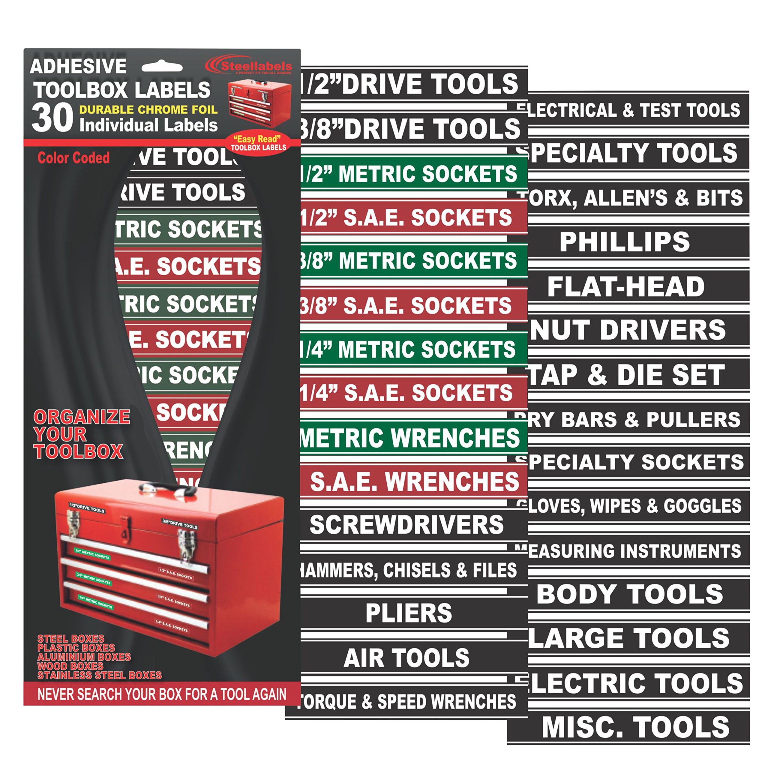 Premium Green Adhesive Toolbox Labels - Durable, Waterproof & Easy to Apply for Workshop, Garage & Tool Organization