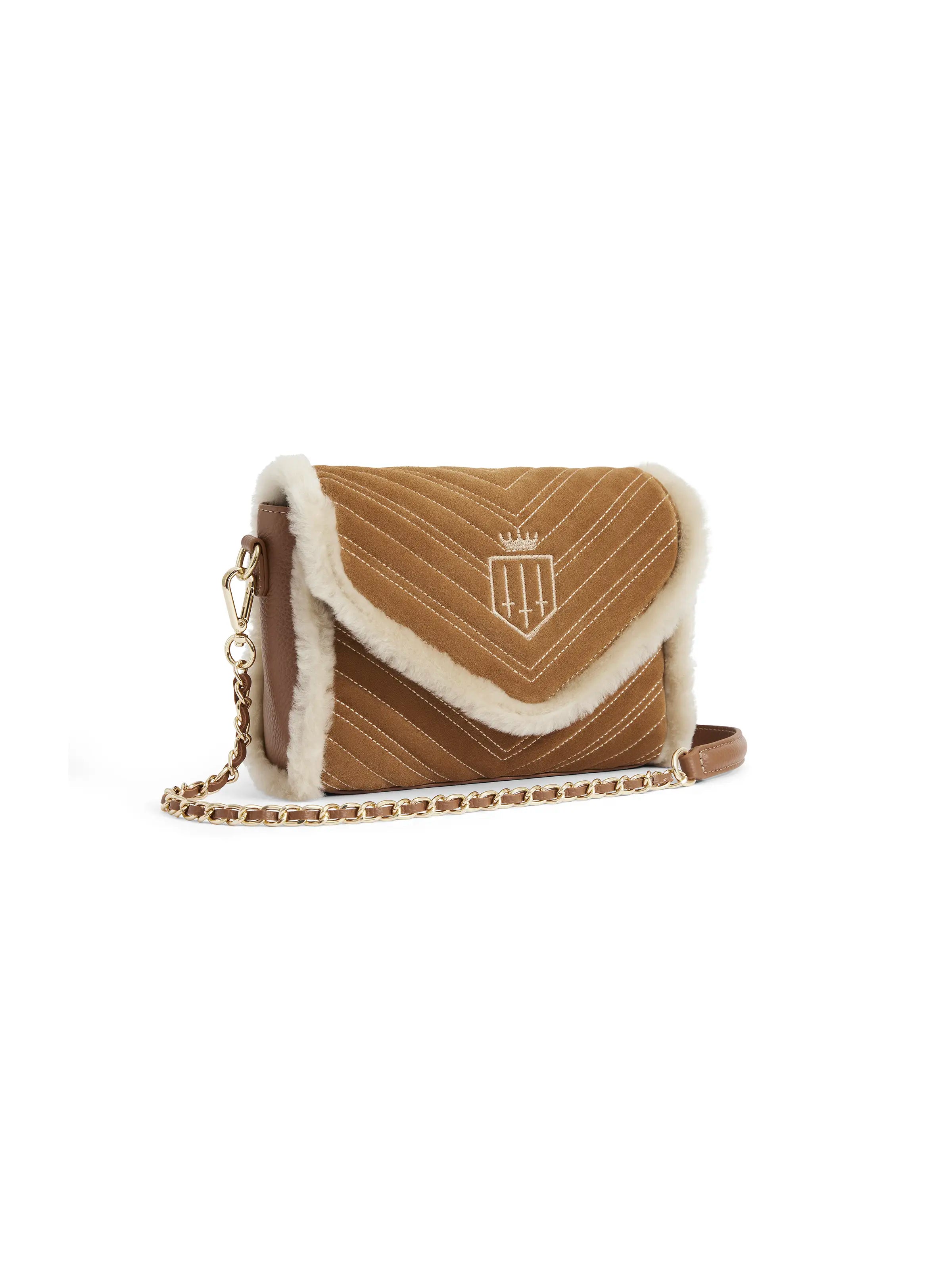 Edinburgh Cross Body Bag for Women - Tan Suede & Shearling Leather Shoulder Purse - Perfect for Travel, Shopping & Everyday Use