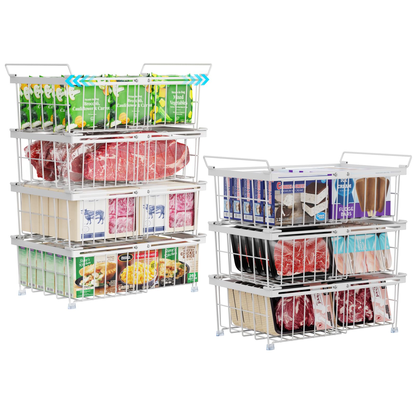 iSPECLE 7-Pack Large Expandable Stackable Freezer Organizer Bins for 10-20 Cu.Ft Chest Freezers - White | Deep Freezer Storage Containers for Frozen Food Organization | Easy Access & Better Ventilation | Perfect for Home Kitchens, Garages & Restaurants