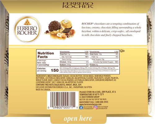 Ferrero Rocher Premium Gourmet Milk Chocolate Hazelnut Candy - 12 Count (Pack of 2) Individually Wrapped for Gifting - Perfect for Easter, Christmas, Birthdays & Special Occasions - 5.3 oz Luxury Chocolate Treats for Parties, Corporate Events & Holiday Gift Baskets