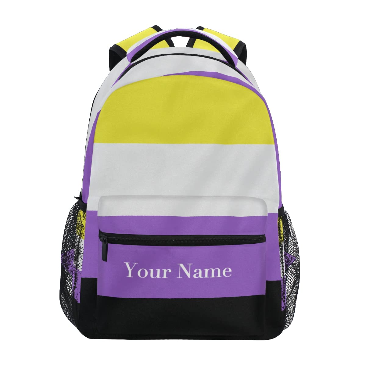 Custom Personalized Non-Binary Pride LGBT Backpack with Name - Waterproof Durable School Bag for College & Travel - LGBTQ+ Pride Accessories for Students & Activists