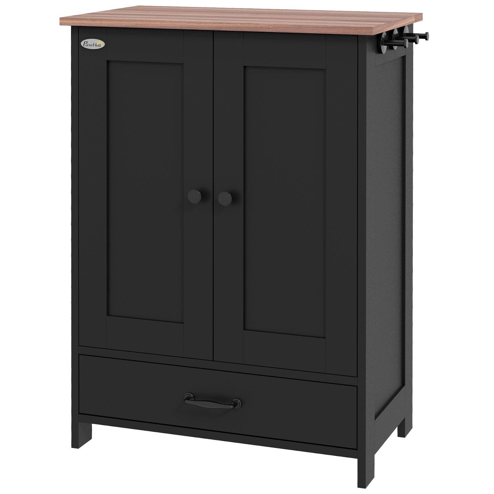 Premium Dog Feeding Station with Hidden Bowls & Adjustable Panel - Food Storage Cabinet for Medium Dogs with Hooks - Black - Perfect for Kitchen, Laundry Room or Pet Corner Organization