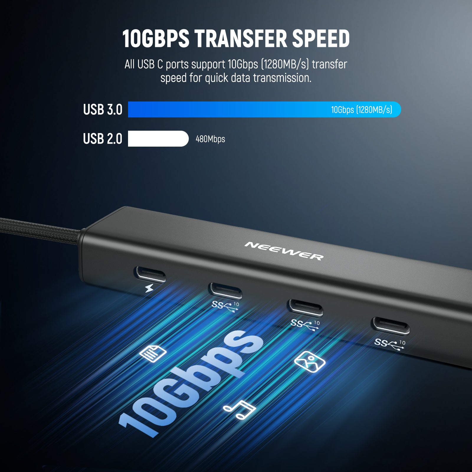 NEEWER PS020E 4-in-1 USB C Hub with 100W PD Charging, 3.1 Gen2 Ports & Cold Shoe Adapter - Perfect for MacBook Pro, iPad Pro & Laptop Accessories