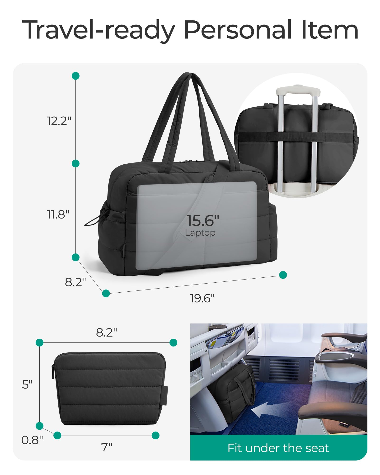 BAGSMART 31L Quilted Puffer Duffle Bag for Women - Waterproof Gym Bag, Travel Carry-On, Weekender Overnight Bag with Laptop Compartment - Perfect for Workouts, Business Trips & Weekend Getaways (Black)