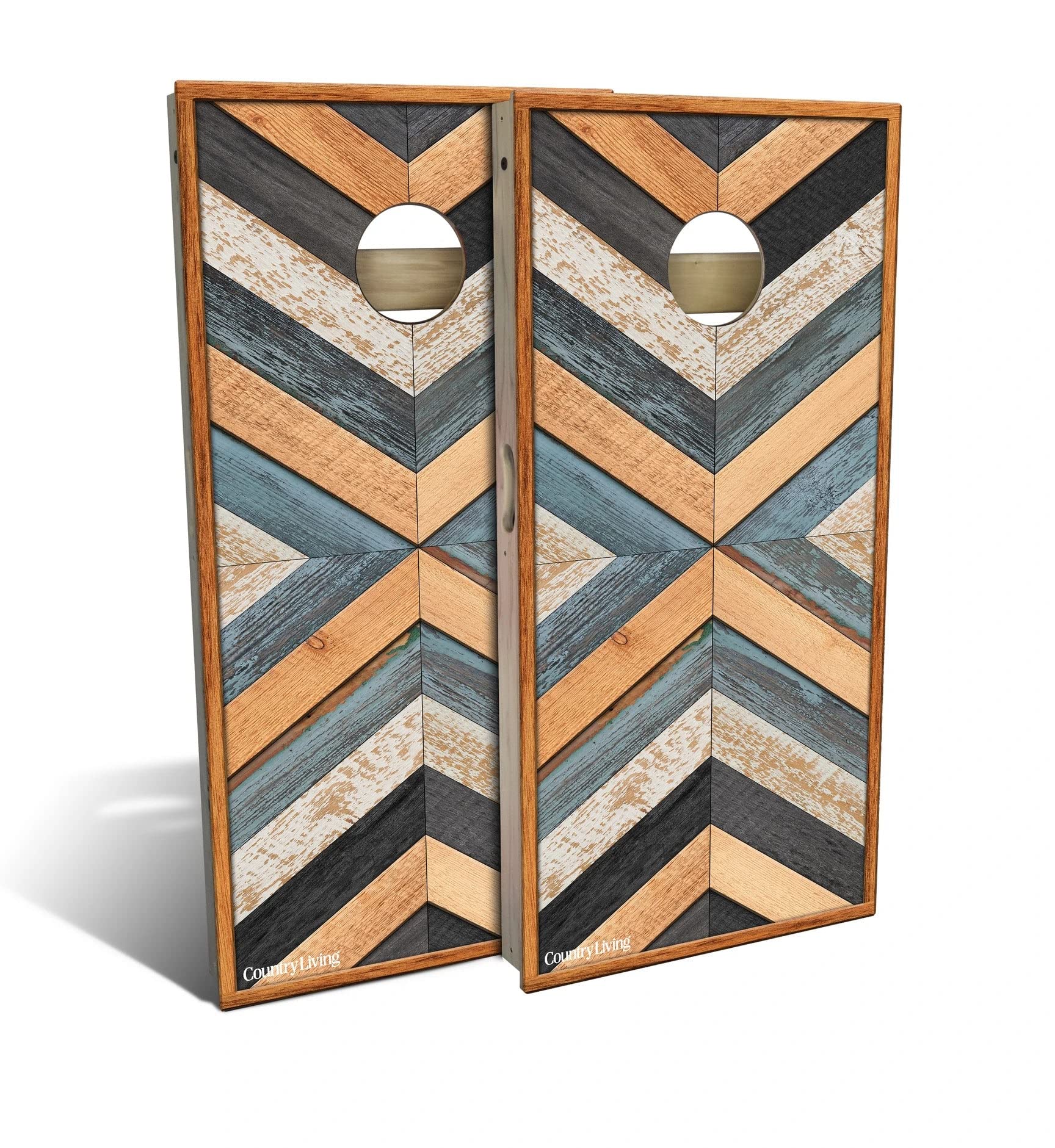 Skip's Garage Multi Weathered Stain Chevron Cornhole Board Set - 2 Boards & 8 Bags - Custom Size & Accessories - Perfect for Backyard Parties, Tailgating & Outdoor Games