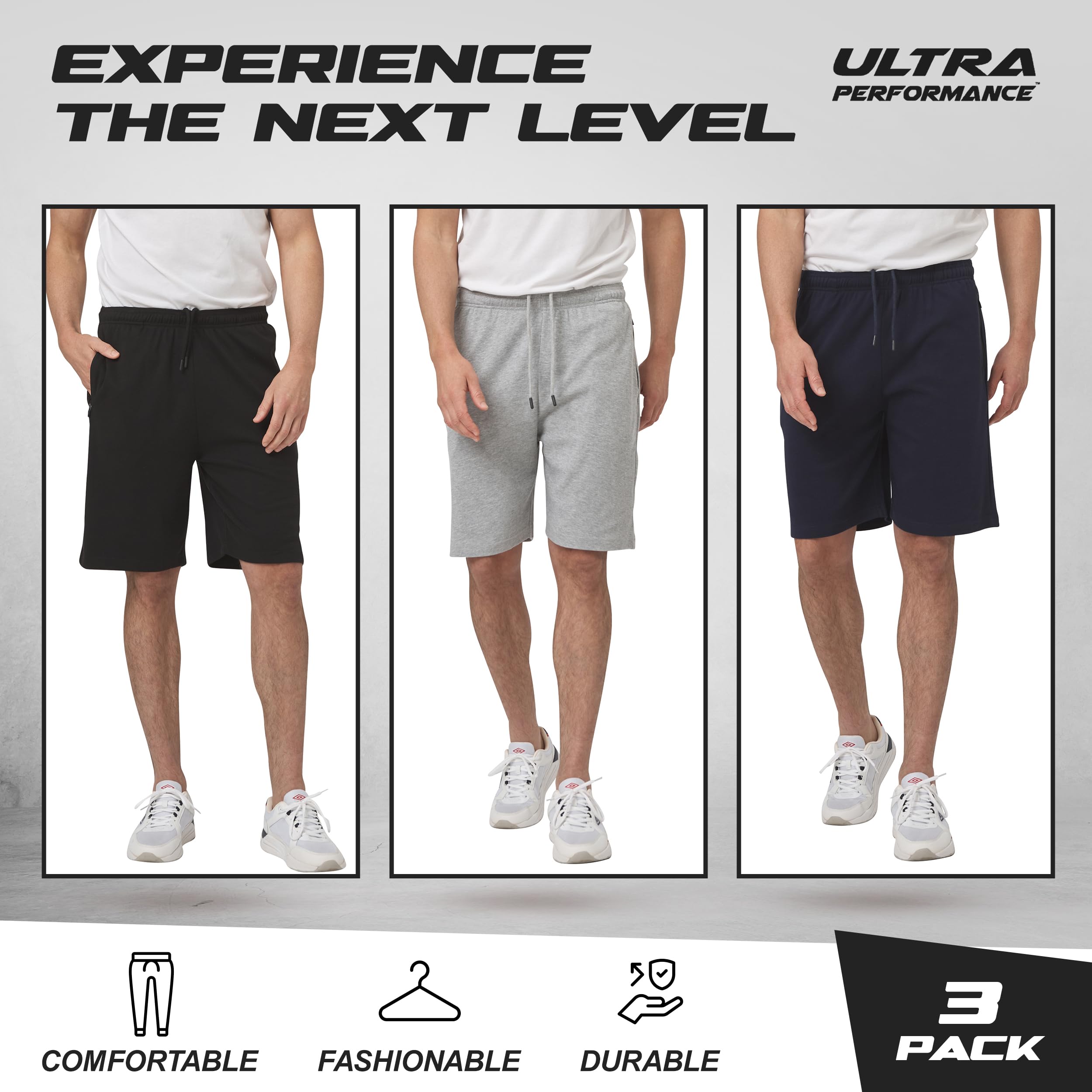 Ultra Performance 3 Pack Men's Athletic Shorts - Gym Workout Shorts with Zipper Pockets for Running & Training (Small-5X) | Perfect for Fitness, Jogging & Casual Wear