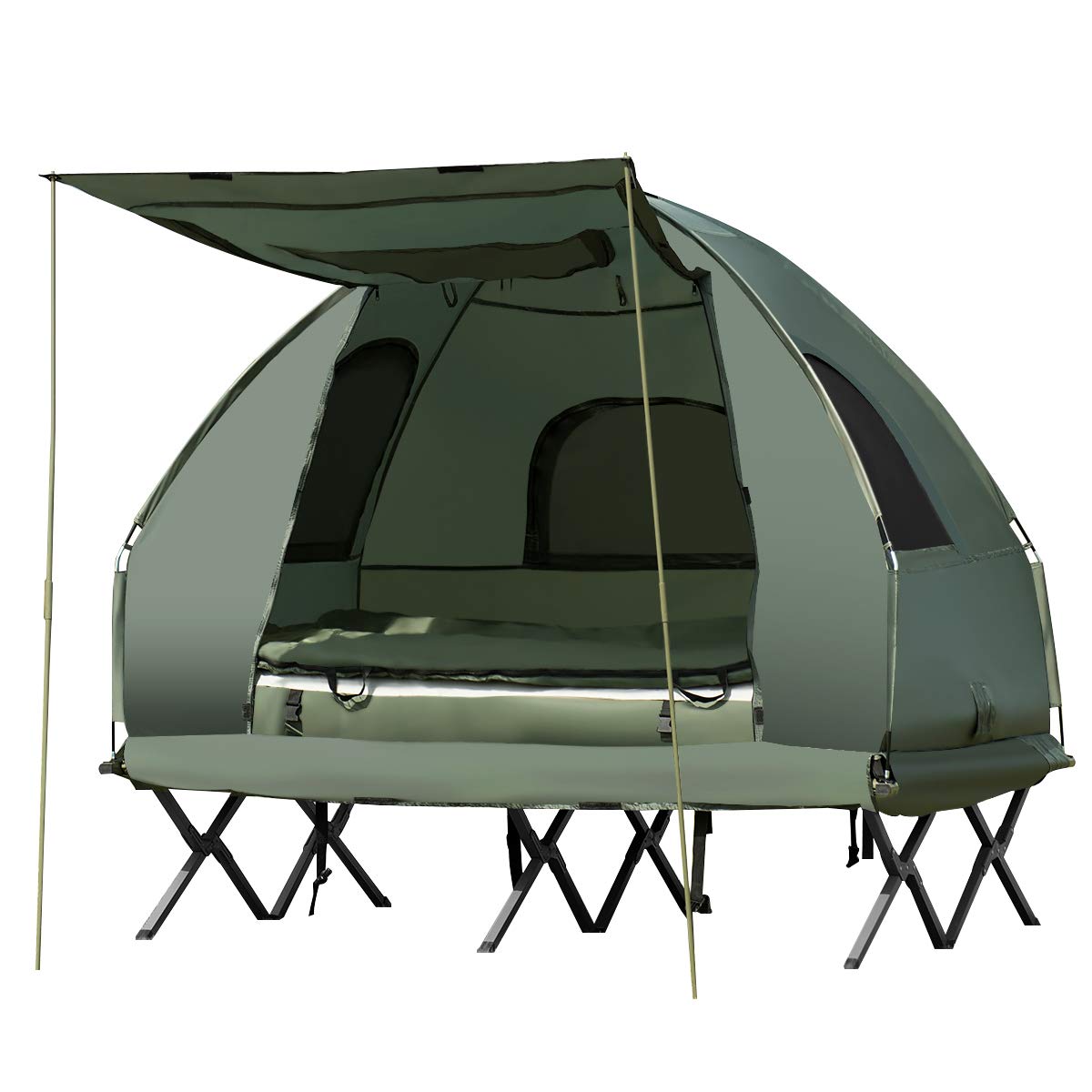 GYMAX Camping Tent Cot - Portable Folding Tent with Air Mattress & Sleeping Bag - Elevated Off-Ground Shelter with Carry Bag for Hiking, Backpacking, Family Camping & Outdoor Adventures - Perfect for Campgrounds, National Parks & Backyard Camping