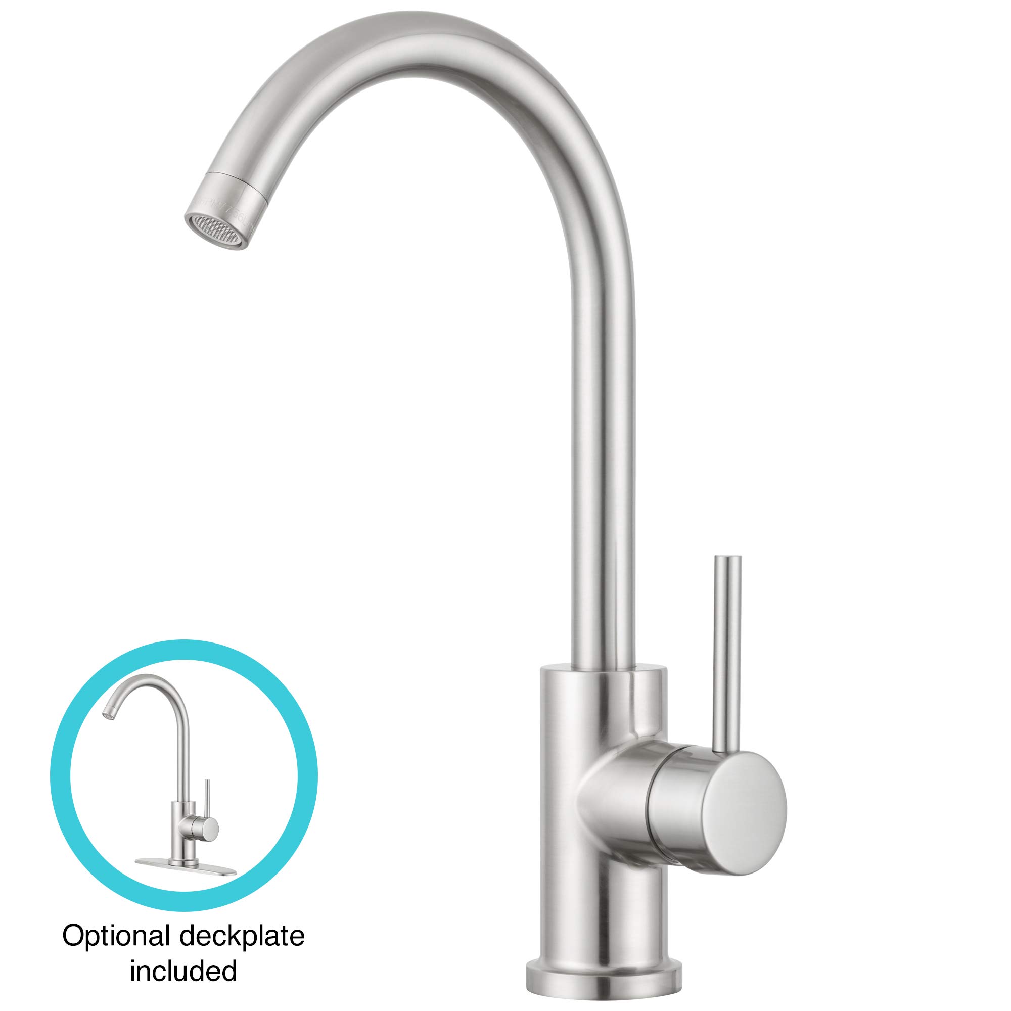 Dura Faucet RV Streamline 14.5-inch Single-Handle Kitchen Sink Faucet with Optional Deck Plate in Brushed Satin Nickel - Perfect for RVs, Campers, and Tiny Homes