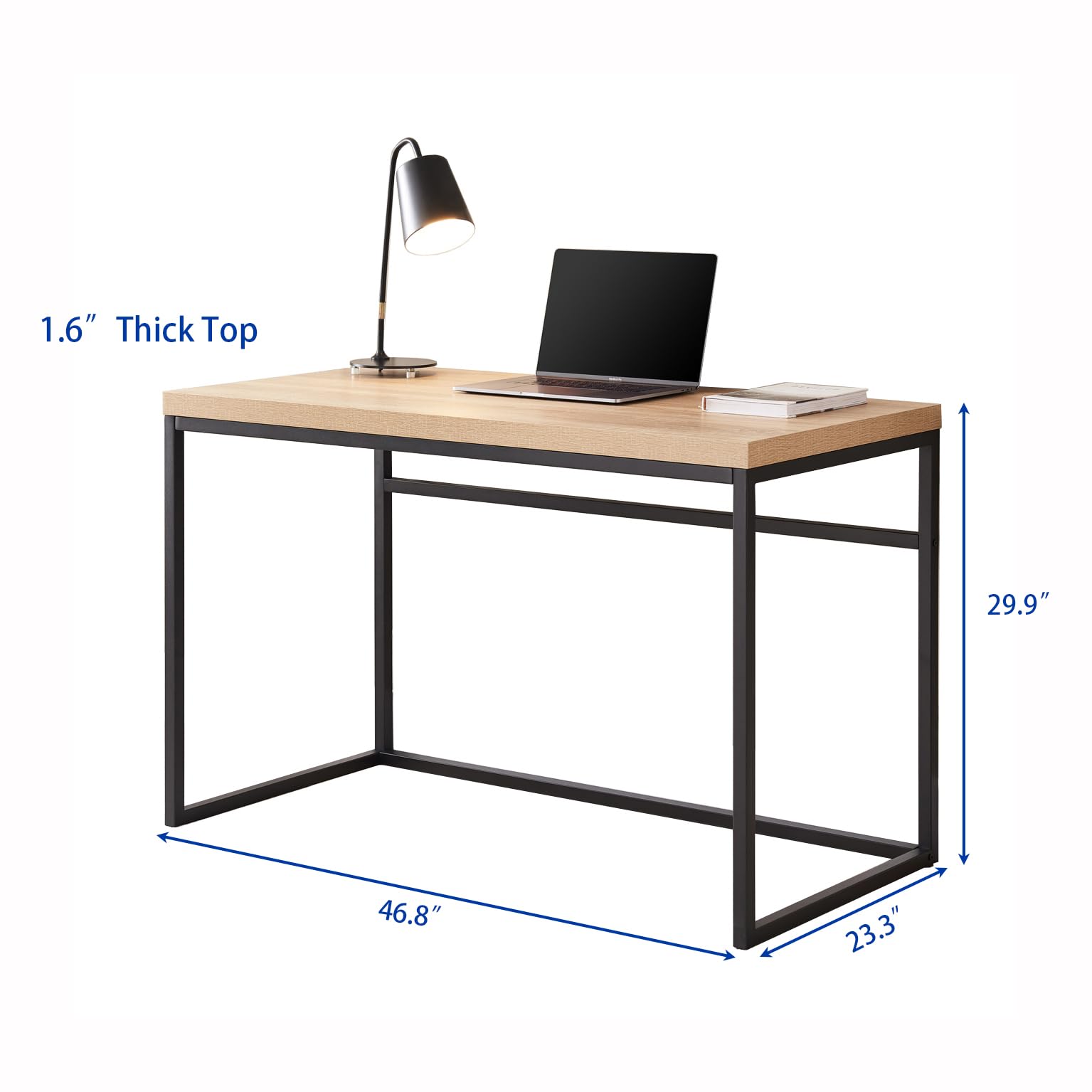 CENSI 47 Inch Natural Oak Writing Computer Desk - Modern Industrial Style Home Office Desk with Wood and Metal Frame (Light Wood) - Perfect for Small Spaces, Gaming Setup & Remote Work
