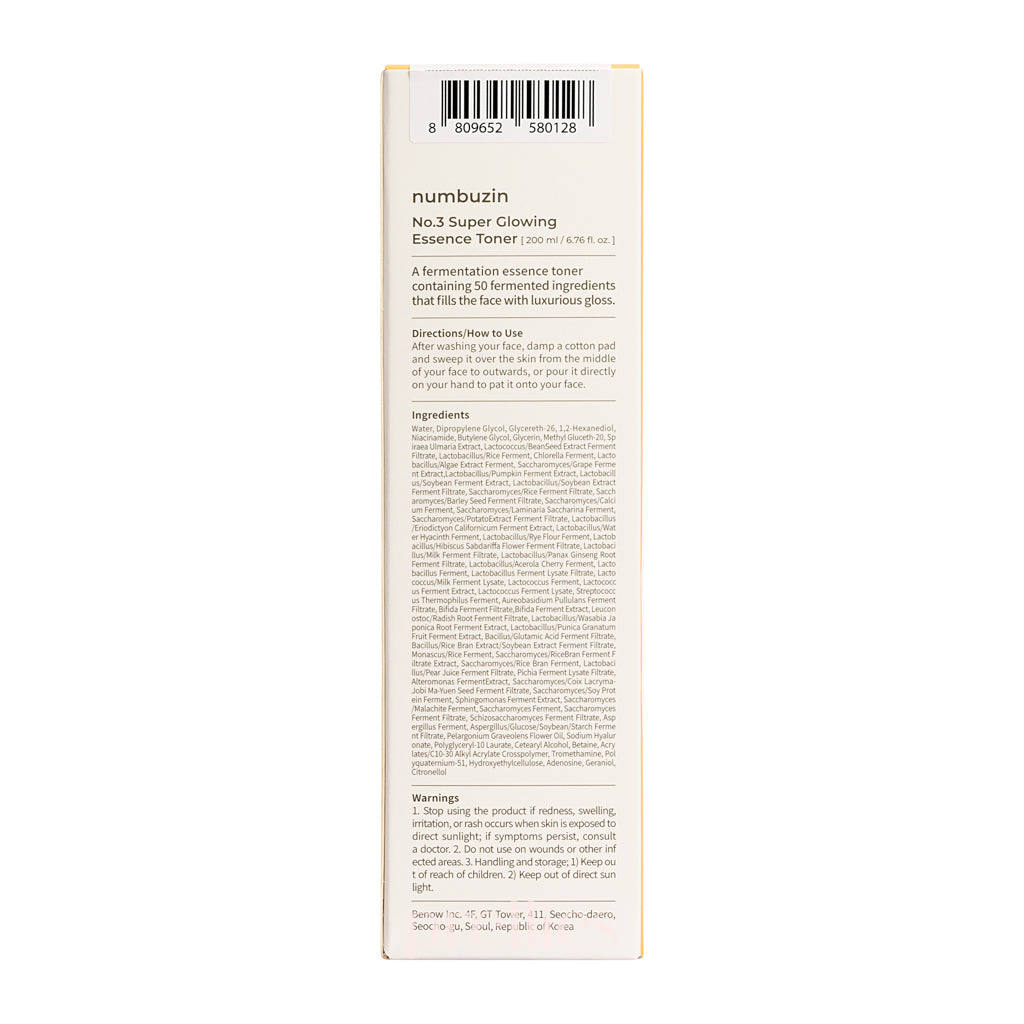 Numbuzin No.3 Super Glowing Essence Toner 200ml - Brightening Hydrating Facial Toner for Glowing Skin | Korean Skincare for Dullness & Uneven Tone | Perfect for Morning & Night Routine