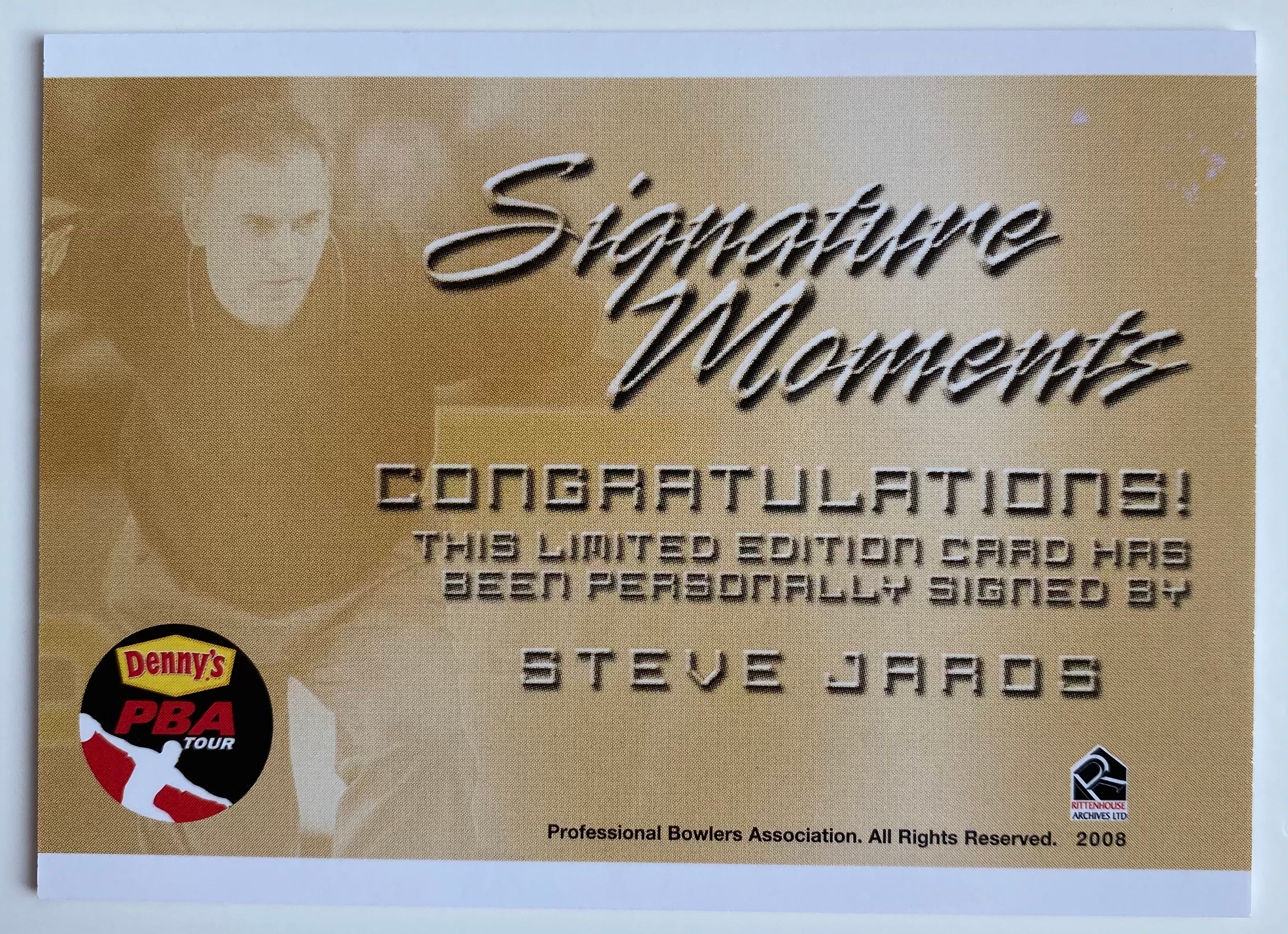 Steve Jaros 2008 Rittenhouse Signature Moments PBA Autographed Bowling Trading Card - Perfect for Collectors, Sports Memorabilia Enthusiasts & Bowling Fans
