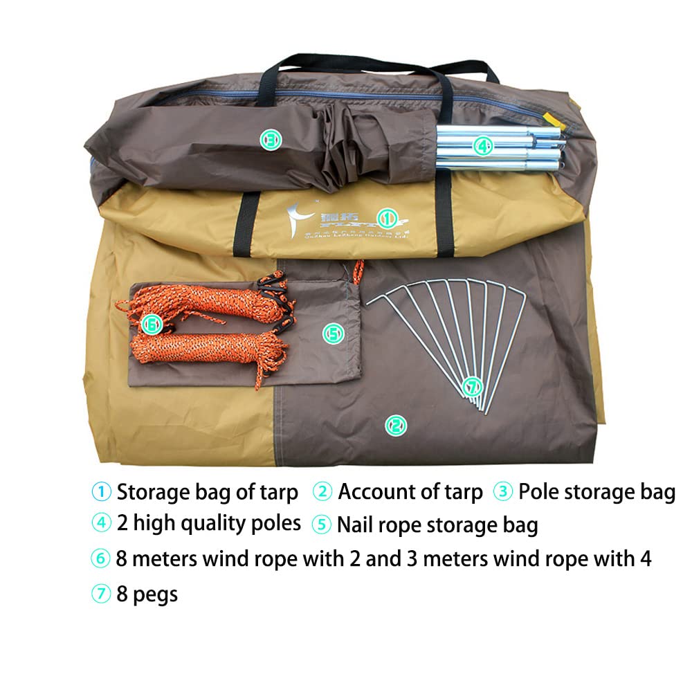 5-8 Person Waterproof Camping Tent Tarp with Iron Poles - UV Protection Sun Shelter for Outdoor, Beach, Picnic & Hiking | Portable Canopy for Camping, Fishing & Backyard Use (Yellow)