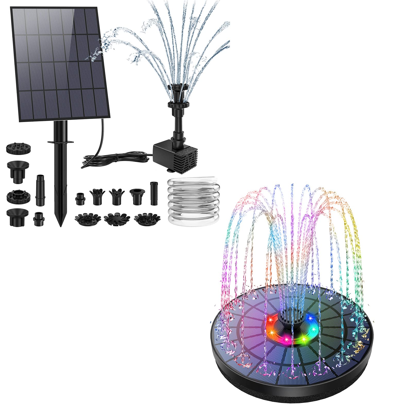 AISITIN 3.5W Solar Powered Water Pump with Stake & 5.5W Solar Fountain Kit with Color Changing LED Lights - Outdoor Garden Decor, Bird Bath, Pond, Patio Water Feature