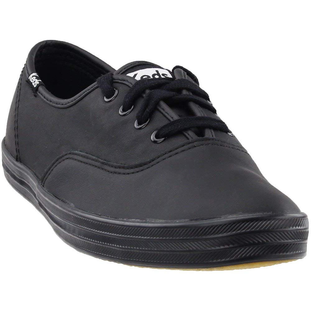 Keds Women's Champion Black Leather Sneakers Wide Width 9.5 - Comfortable Casual Shoes for Walking, Work & Everyday Wear