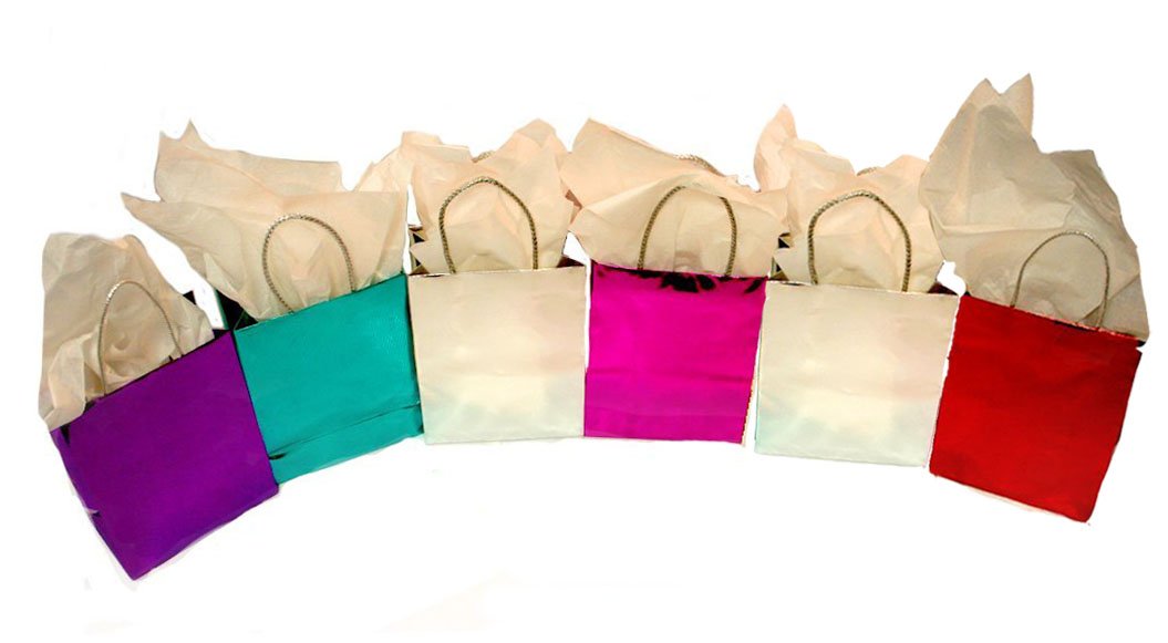 Premium PMU Foil Cube Gift Bags Assortment - 6 Pack | Elegant Party Favor Bags for Weddings, Baby Showers & Birthday Celebrations