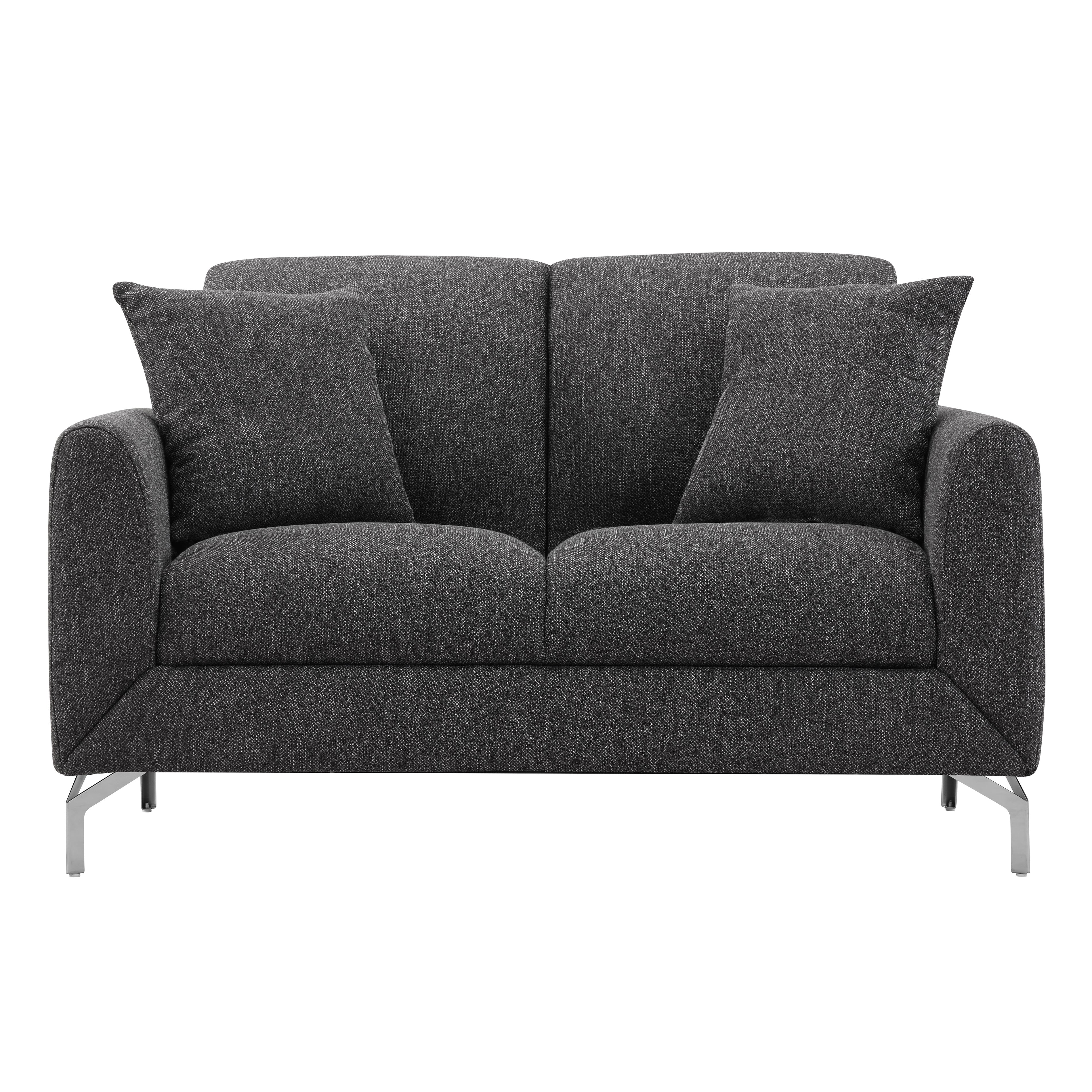Noreen Contemporary Gray Fabric Rounded Arm Loveseat Sofa - Modern Small Couch for Living Room, Apartment & Office
