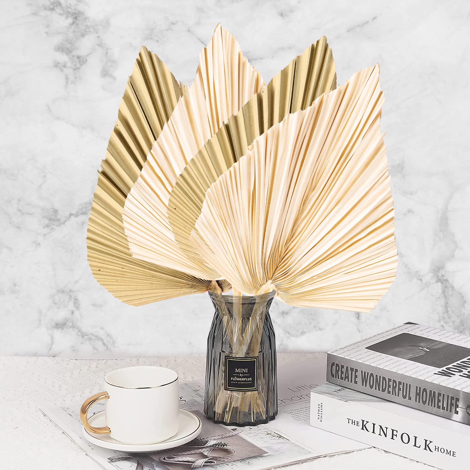 Taomika 4-Piece Set of Natural Dried Palm Leaves - Boho Wedding Decor, Home & Kitchen Decoration, Rustic Leaf Fan Arrangement for Centerpieces, Wall Hangings & Tropical-Themed Parties