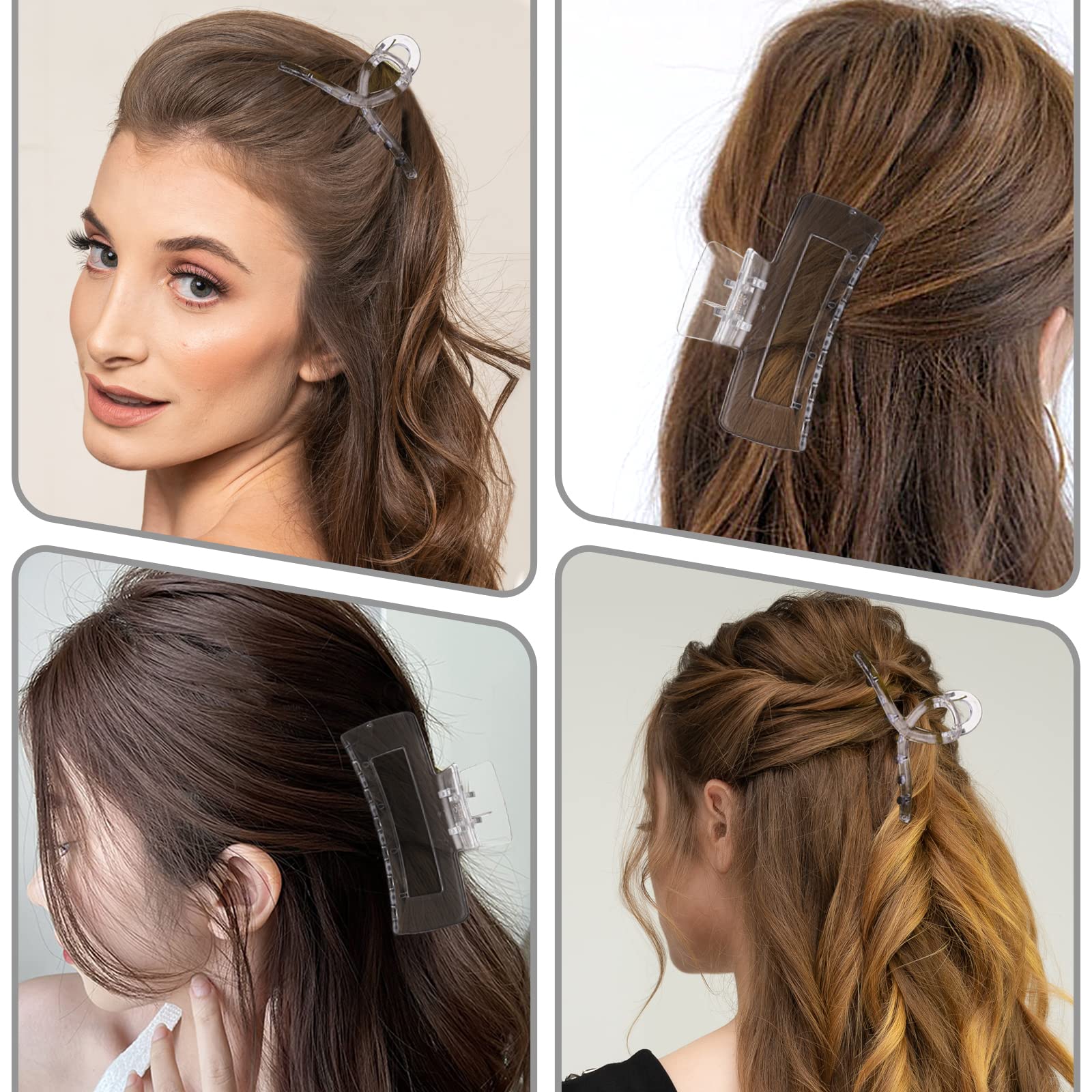Lusofie 3Pcs Clear Plastic Large Claw Clips for Thick Hair - Strong Hold Hair Clips with Interlocking Teeth, Jumbo Banana Hair Clips for Women & Girls - Perfect for Ponytails, Buns and Everyday Hairstyles