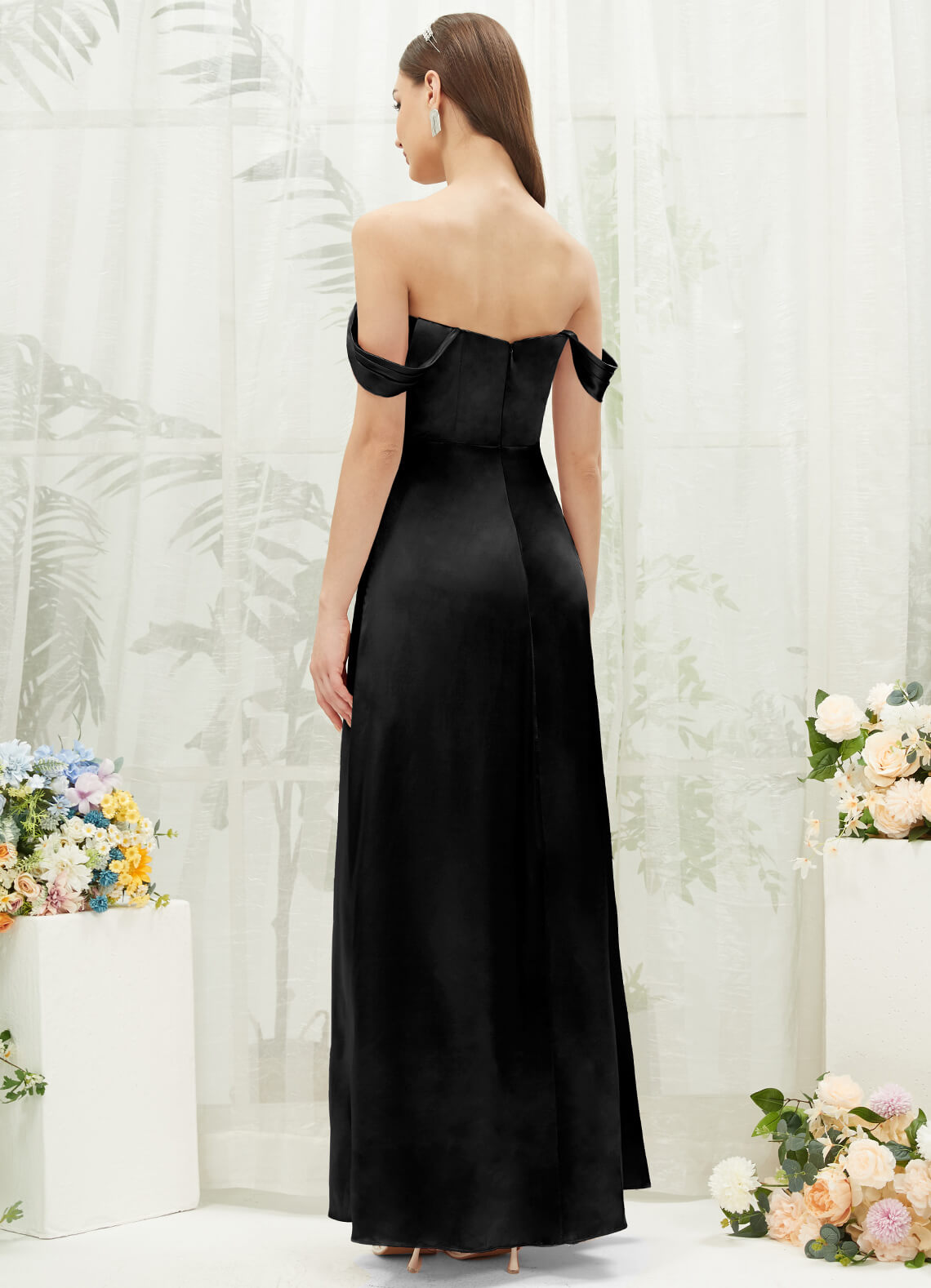 Elegant Black Satin Convertible Slit Maxi Bridesmaid Dress - Formal Evening Gown for Weddings, Prom & Special Occasions
