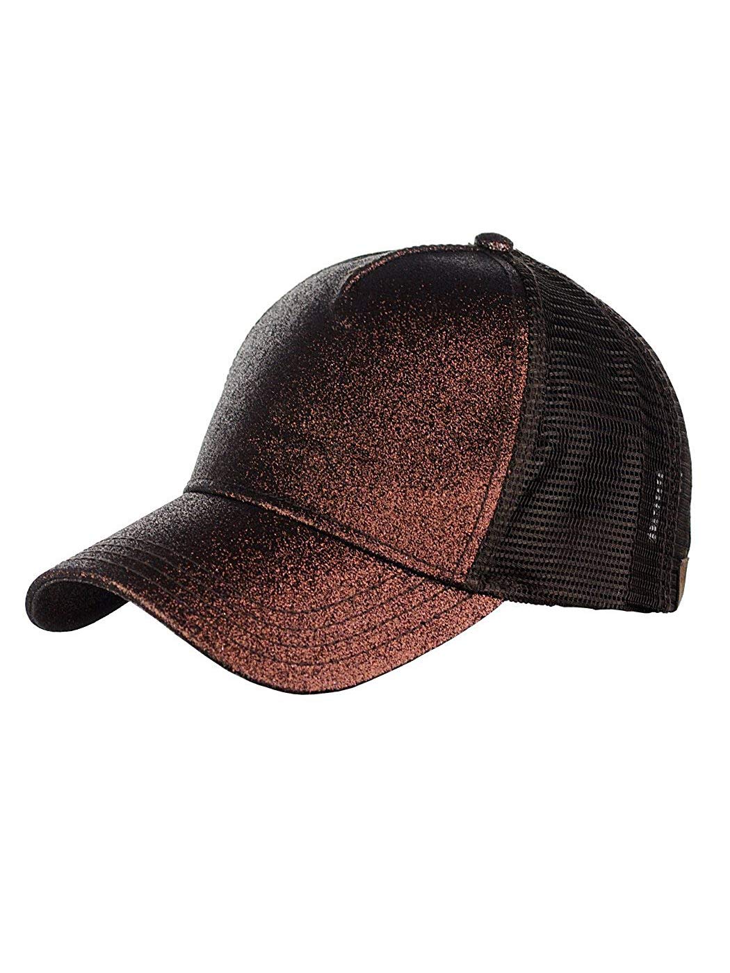 Sparkly Glitter Ponytail Baseball Cap - Adjustable Mesh Back Hat for Women - Perfect for Running, Gym, Outdoor Sports & Casual Wear