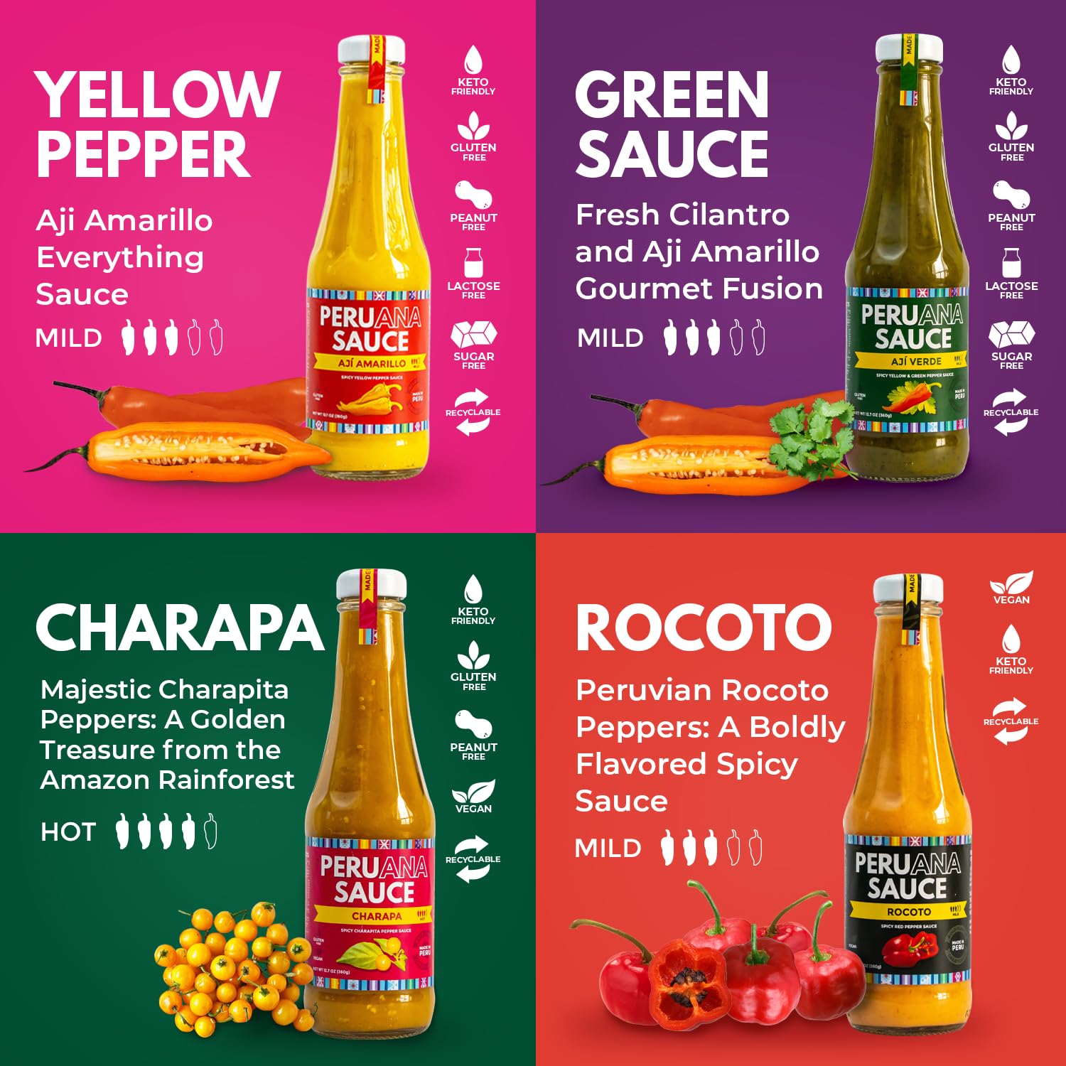 Authentic Spicy Peruvian Aji Rocoto Hot Sauce - 12.7oz Glass Bottle - Vegan, Keto-Friendly, No Artificial Colors - Perfect for Tacos, Burritos & Peruvian Cuisine
