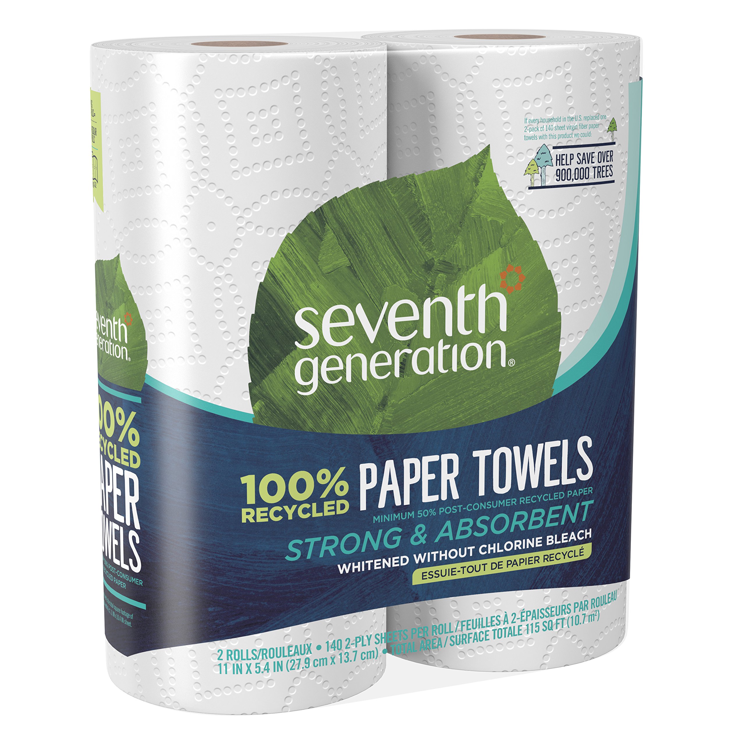 Seventh Generation 100% Recycled Paper Towels, 2-Ply, 2-Count (Pack of 12) | Eco-Friendly Kitchen & Cleaning Supplies for Home & Office Use