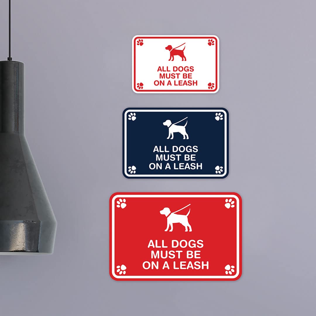 Classic Framed 'All Dogs Must Be On A Leash' Sign with Paw Prints - White Small (1 Pack) - Perfect for Dog Parks, Pet Stores & Home Entryways