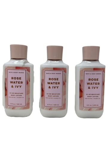Bath & Body Works Rosewater & Ivy 24-Hour Moisturizing Body Lotion - 3 Full Size Bottles for Dry Skin Care, Hydration & Softness | Perfect for Daily Use, Gift Sets & Spa Days