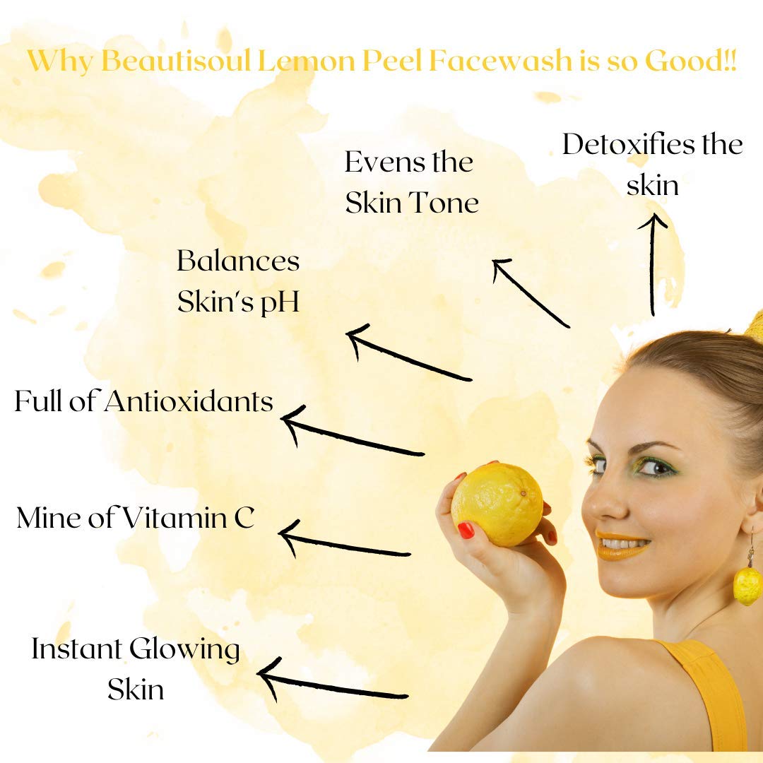 Beautisoul Lemon Peel Face Wash with Pure Lemon Peel, Vetiver Root & Aloe Vera | Brightening Cleanser for Men & Women | Pack of 3 (3 x 100ml) | Gentle Exfoliation for Glowing Skin, Morning & Night Routine