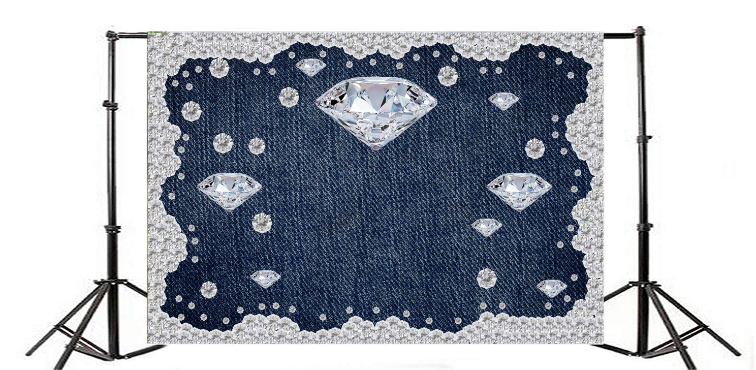 Yeele 8x6ft Diamond Denim Style Photography Backdrop with Rhinestones - Blue Jeans Pattern Vinyl Background for Birthday Parties, Baby Showers, Photo Booth & Studio Props - Perfect for Women's Events, Kids Photos & Social Media Content Creation