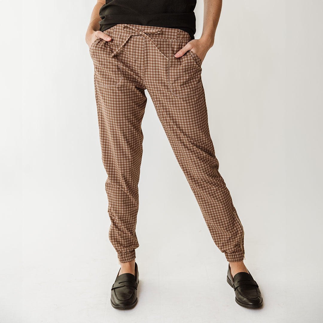 Cinnamon Check Jetsetters - Stylish and Comfortable Travel Outfit for Women | Perfect for Airports, Vacations, and Casual Wear